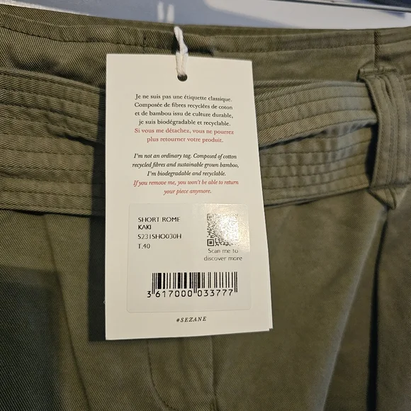 NWT Sezane Rome Shorts in Khaki - Picture 3 of 3
